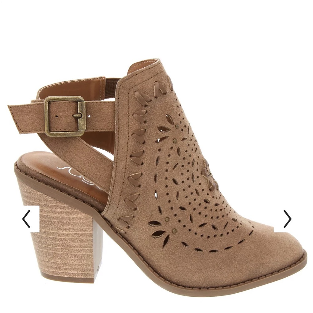 Sugar Rilla Tannin open back block heel ankle boot